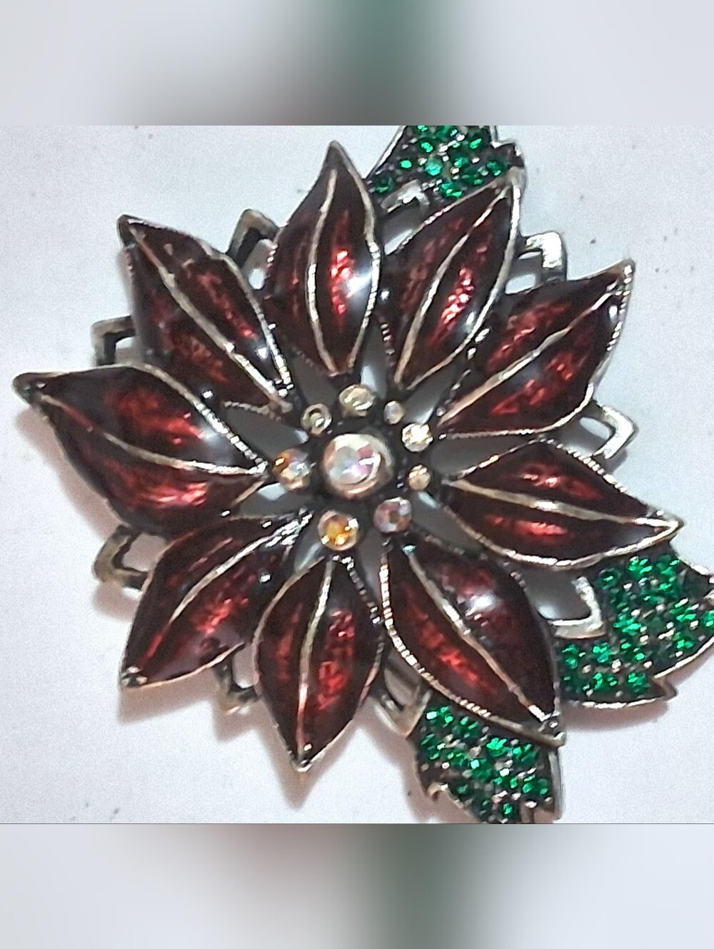 Vintage Signed TC Tanya Creations Enamel Poinsettia Christmas Brooch Pin